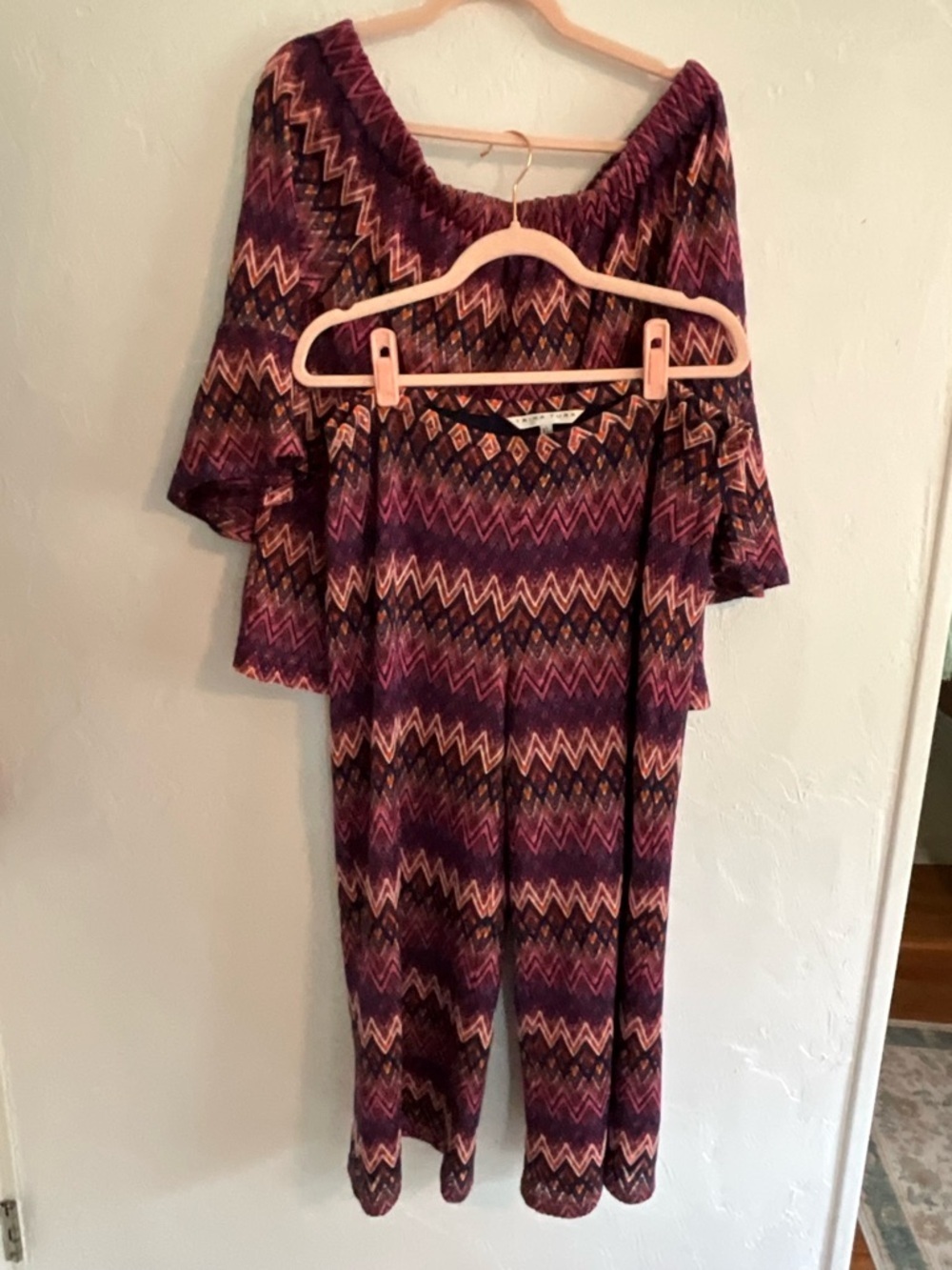 Trina Turk Penelope Zig Zag Off Shoulder Top Wide Leg Pant Set XL